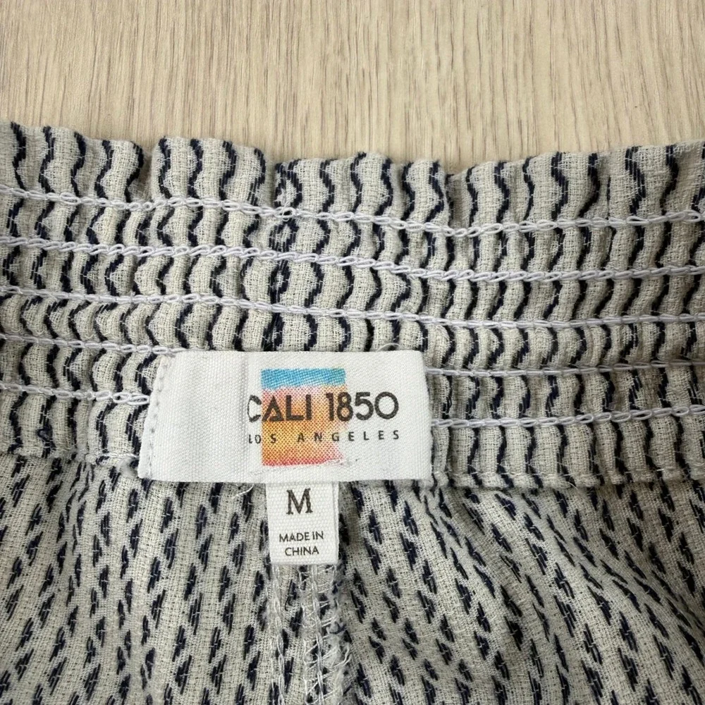 Shorts Cali 1850 Women Medium White Navy Stripe Cotton Beach Drawstring Coastal